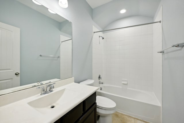 full bathroom featuring vanity, tile patterned floors, washtub / shower combination, and toilet