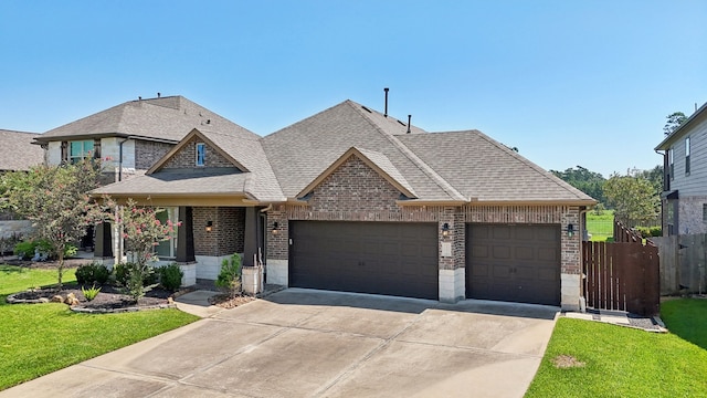 view of front of property featuring a garage and a front yard