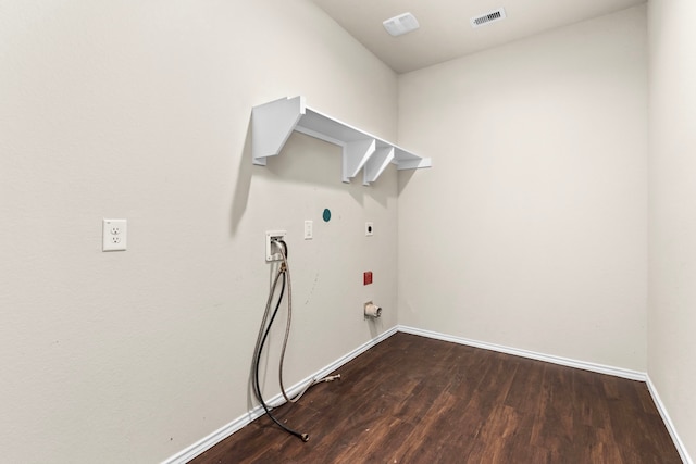 laundry room featuring gas dryer hookup, dark hardwood / wood-style flooring, electric dryer hookup, and hookup for a washing machine