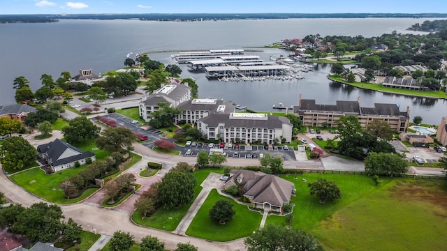 aerial view with a water view