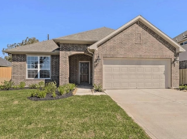 view of front of property featuring a garage and a front yard