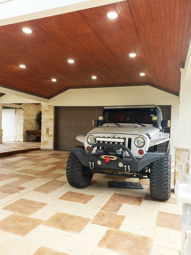 garage with wood ceiling