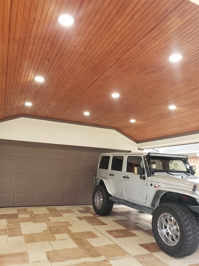 garage with wooden ceiling