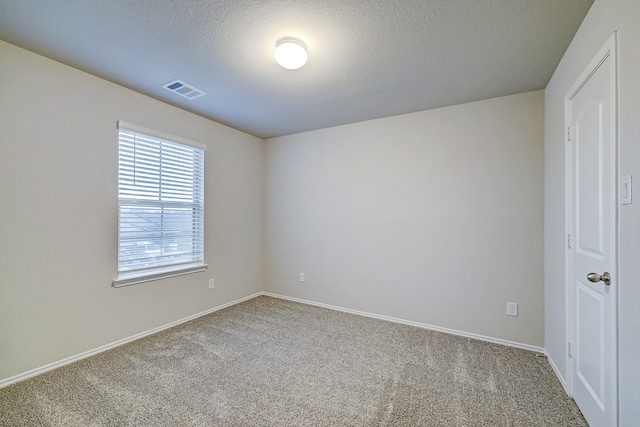 empty room featuring a textured ceiling and carpet flooring