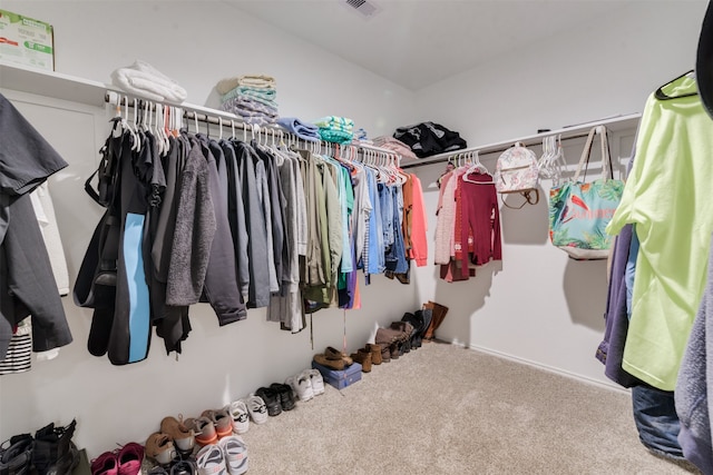 walk in closet with carpet