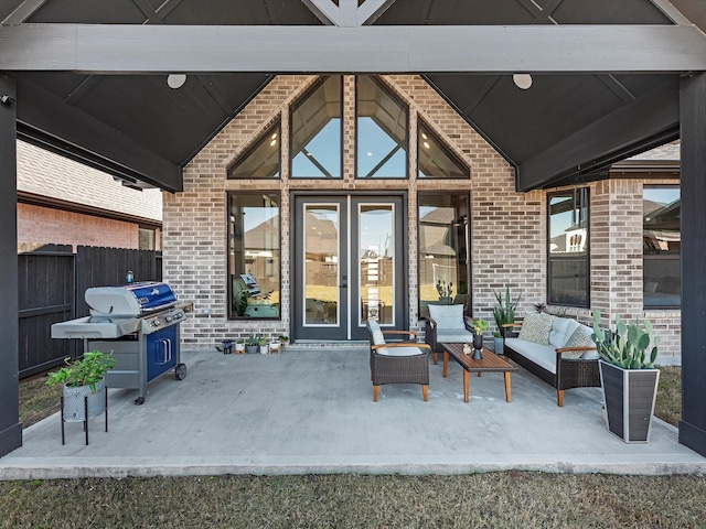 view of patio with a grill and an outdoor hangout area