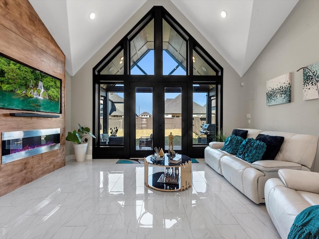 living room with lofted ceiling