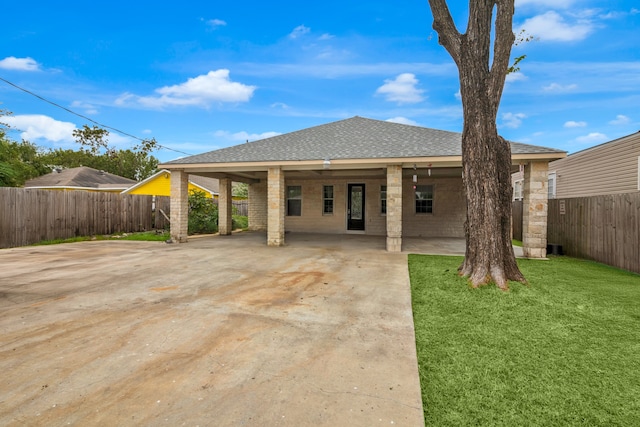 prairie-style home with a patio area and a front yard