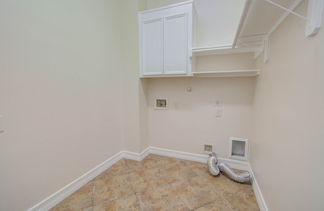 laundry room featuring hookup for a gas dryer, electric dryer hookup, cabinets, and hookup for a washing machine