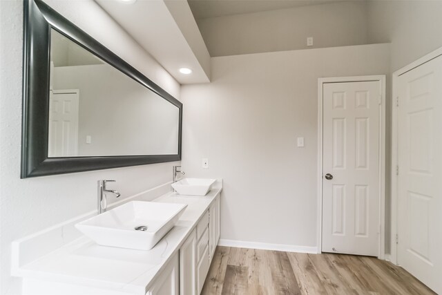 bathroom with vanity and wood-type flooring