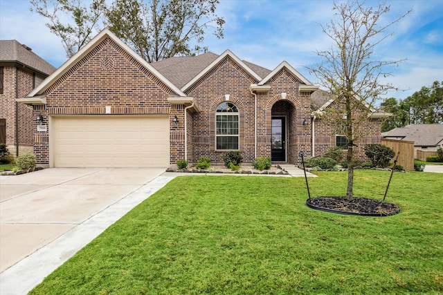 view of front facade featuring a garage and a front yard