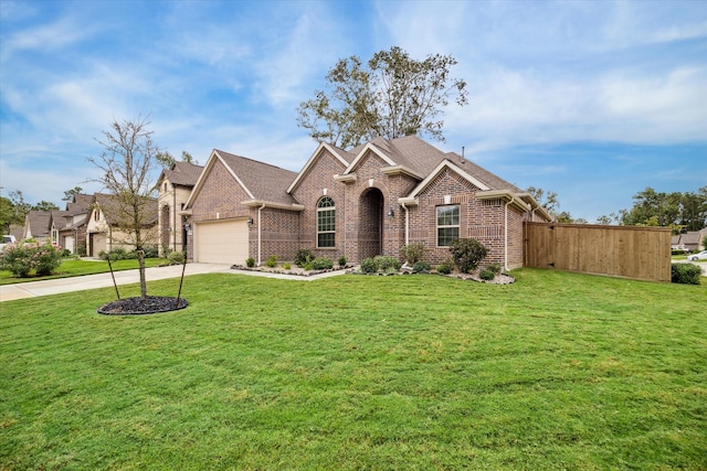 view of front facade with a garage and a front lawn