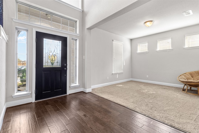 foyer featuring dark hardwood / wood-style floors and a healthy amount of sunlight