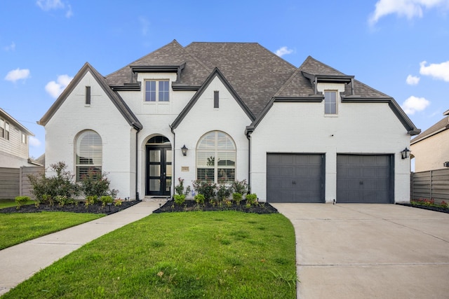 view of front of property with a garage and a front yard