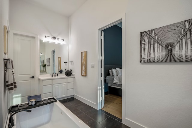 bathroom with vanity and hardwood / wood-style floors