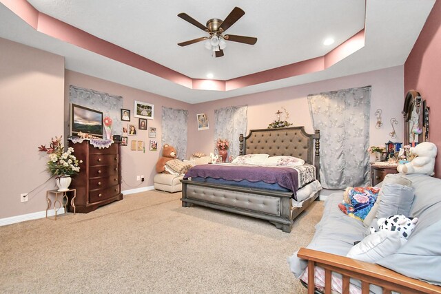 10510 Crosby Lynchburg Rd, Crosby, TX 77532 - bedroom with carpet flooring, baseboards, a raised ceiling, recessed lighting, and a ceiling fan