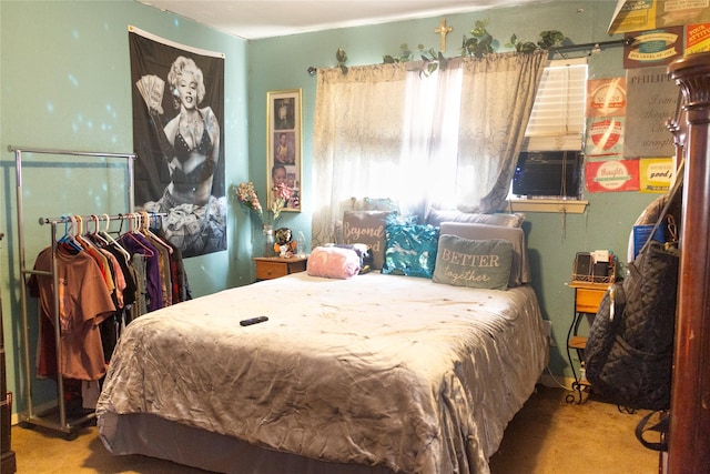 carpeted bedroom with cooling unit