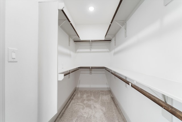 walk in closet with light colored carpet