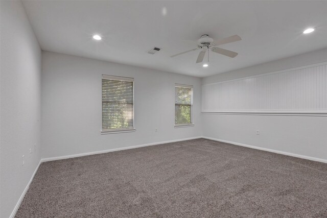 770 Hunt Rd Unit 212, Baytown, TX 77521 - carpeted empty room featuring recessed lighting, ceiling fan, baseboards, and visible vents