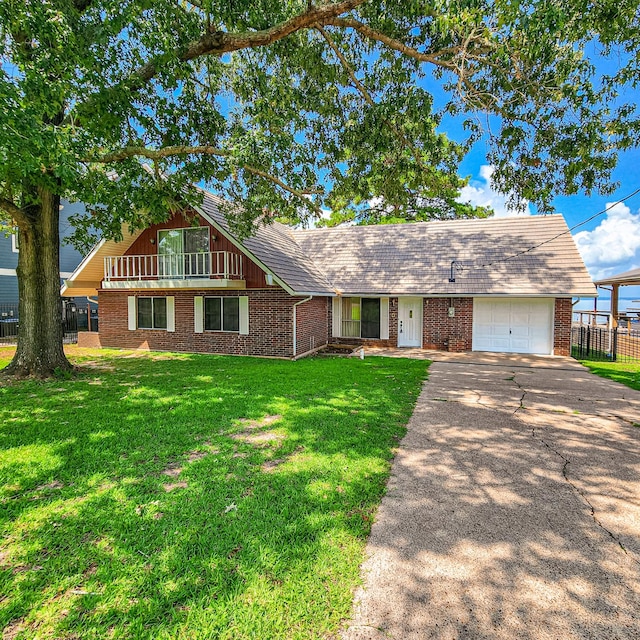 387 Indian Hl, Livingston, TX 77351 - single story home with driveway, an attached garage, a front yard, brick siding, and fence