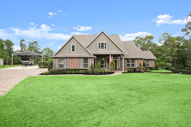 craftsman-style house with a front yard and a carport