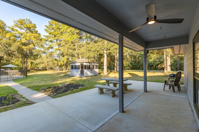 view of patio / terrace featuring ceiling fan