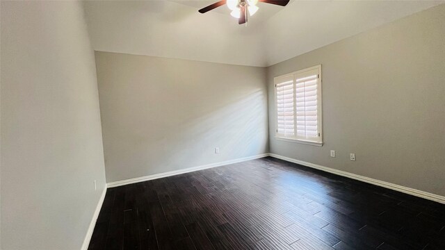 unfurnished room with ceiling fan and dark hardwood / wood-style floors