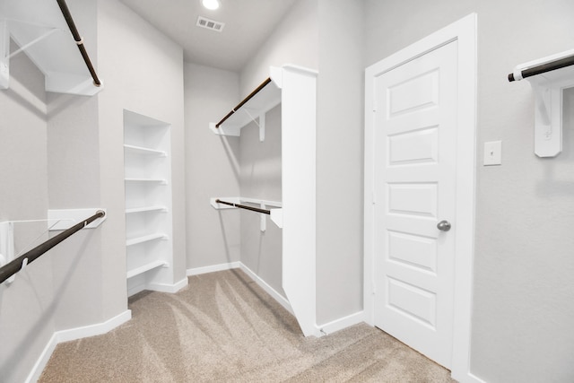 spacious closet with light carpet