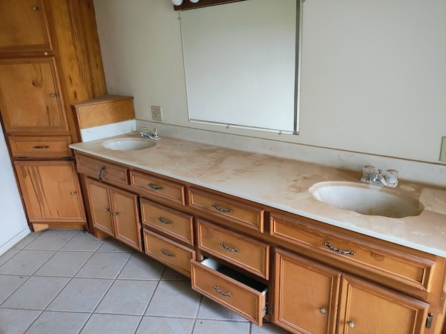 bathroom with tile patterned flooring and vanity