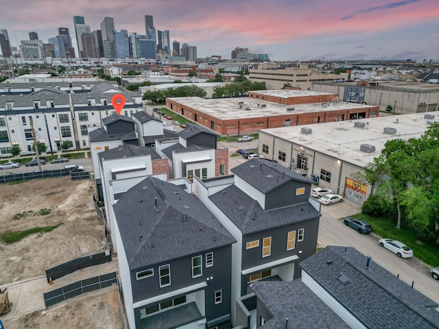 view of aerial view at dusk