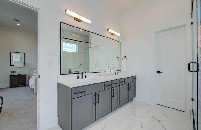 bathroom with vanity and walk in shower