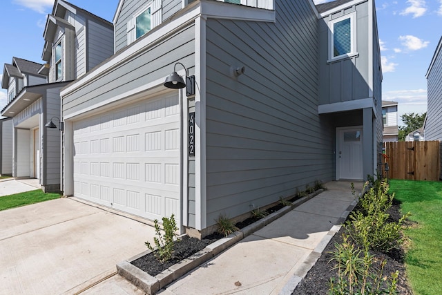 exterior space featuring a garage