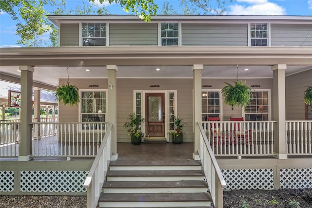 view of front facade featuring covered porch