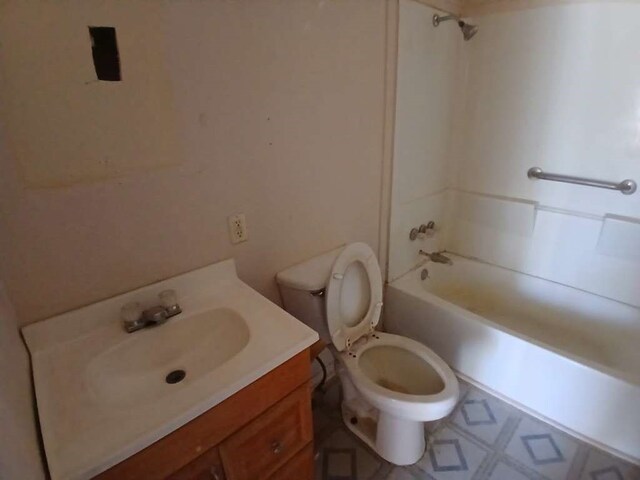 full bathroom featuring vanity, toilet, and shower / washtub combination