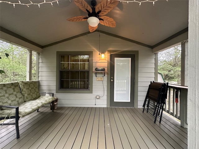 wooden terrace with ceiling fan