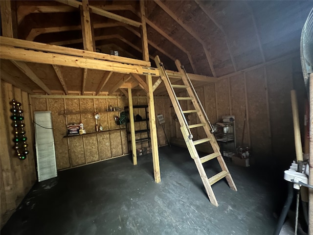 miscellaneous room with lofted ceiling