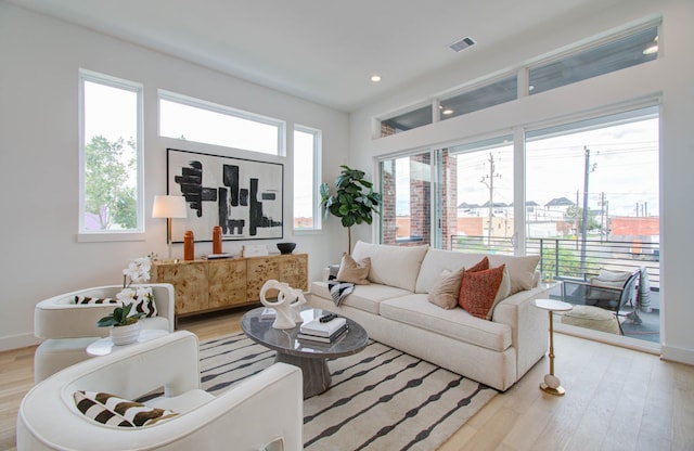 living room featuring light hardwood / wood-style flooring and a wealth of natural light