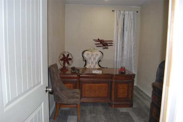 office space featuring dark wood-type flooring