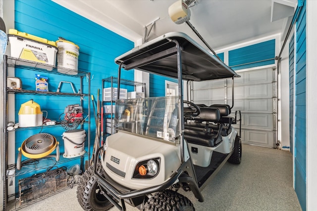 garage with a garage door opener