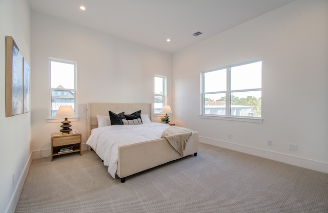 carpeted bedroom with multiple windows