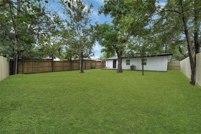 view of yard featuring cooling unit and a fenced backyard