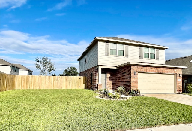 view of front of property featuring a garage and a front yard