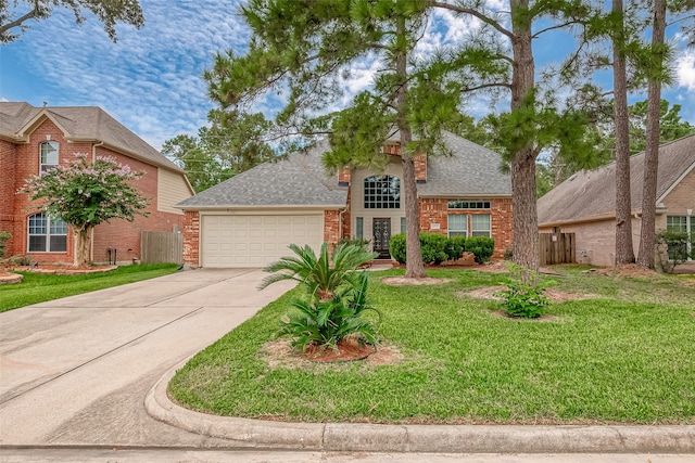 view of front of house featuring a front yard and a garage