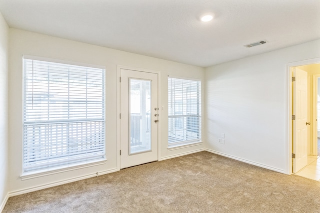 entryway with light carpet and a healthy amount of sunlight