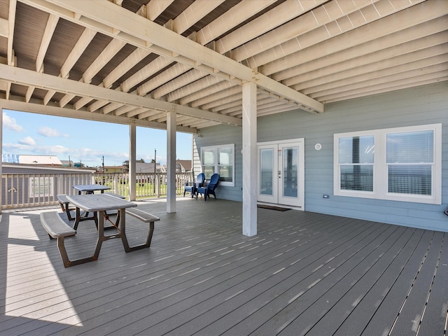 wooden terrace featuring french doors