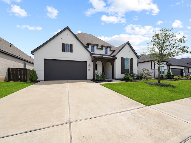 view of front facade featuring a garage and a front yard