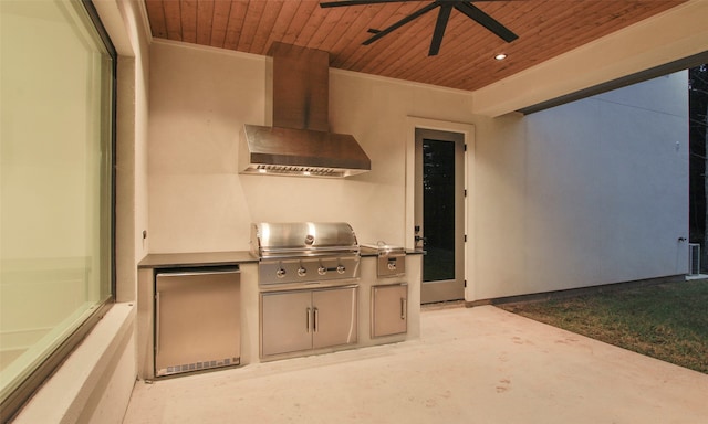 view of patio / terrace with grilling area and ceiling fan