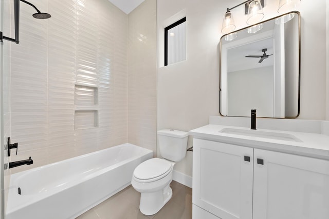 full bathroom with tile patterned flooring, vanity, toilet, and  shower combination