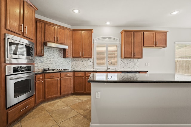 kitchen with backsplash, stainless steel appliances, and sink