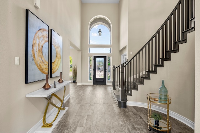 entryway with a towering ceiling and a healthy amount of sunlight